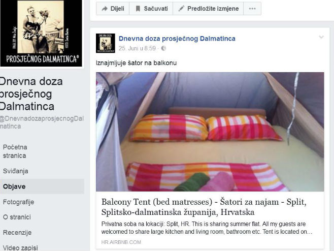 Хрват изнајмљује шатор на балкону - Фото: Screenshot