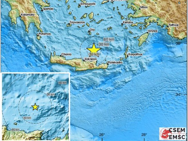 На Криту земљотрес 4,3 степена по Рихтеровој скали